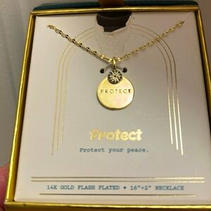 LA ROCKS Gold 14K flash plated 16 inch necklace with the word PROTECT, NIB